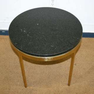 Vintage granite brass round modern mod end table stand  