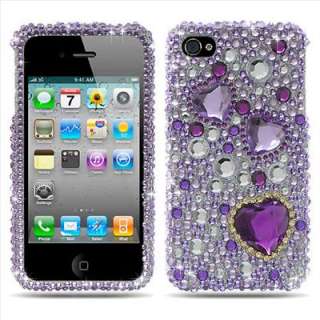 Purple Heart Bling Hard Case Cover Apple iPhone 4 4G  