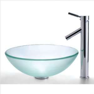  Frosted 14 inch Glass Vessel Sink and Waterfall Faucet C 