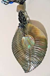 Artisan Shell & Bead Abalone Leaf Necklace   Handmade #2  