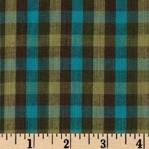   Cotton Plaid Shirting Woven Turq/Brown/Olive 1/4in Check Fabric By The