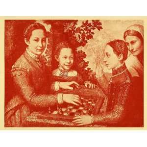   Sisters Chess Game Match   Original Halftone Print