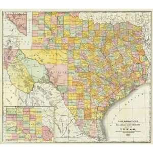  TEXAS (TX) RAILROAD & COUNTY RAND MCNALLY MAP 1882