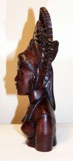 BALI HAND CARVED WOOD STATUE WOMAN FEMALE BUST TEAK INDONESIA CARVING 