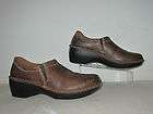   WOMENS BROWN LEATHER SLIP ON WEDGE CLOSED BACK CLOGS (Sz US 8 1/2 M