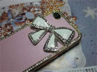 New Pink Luxury Lovely Bow Leather Rhinestone Bling Case Cover for 