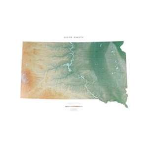  South Dakota Topographic Wall Map by Raven Maps, Print on 