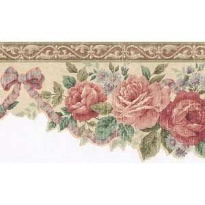 Pink Wallpaper on Wallpaper Border Victorian Red Pink Rose Swag With Ribbon And Bows Die