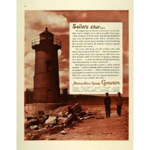 1945 Ad Metropolitan Group Gravure Lighthouse Beach   Original Print 