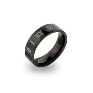   Mens Stainless Steel Black Plate Roman Numeral Ring Jewelry
