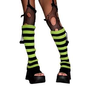  Goth Punk Rock Emo Striped Pom Pom Leg Warmers Green 