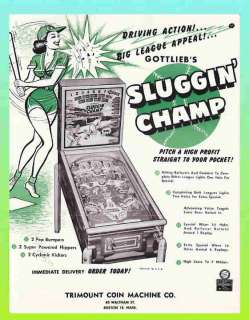 SLUGGIN CHAMP 1955 Gottlieb Pinball Advertising Flyer  