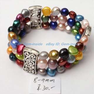 9mm mixed colors natural freshwater pearl strand bracelet bangle 