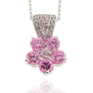  Pink CZ Flower Pendant, Sterling Silver: Jewelry