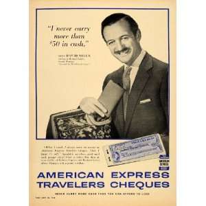   Ad David Niven Travelers Checks Western Union Cash   Original Print Ad