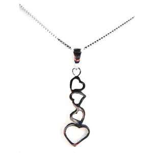 Luxury Ladies Solid Sterling Silver Unusual Long Four Heart Pendant 