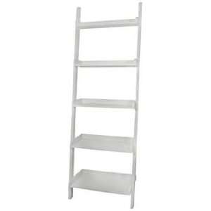   White Finish Solid Wood 5 Tier Leaning Shelf