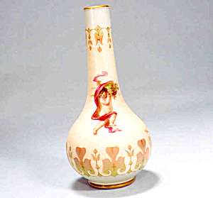 Rare Pair Opaline Glass Vases Hand Enameled Cupids Ahne  
