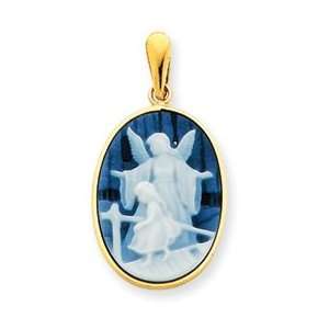  14kt Gold Guardian Angel & Young Girl Cameo Pendant/14kt 
