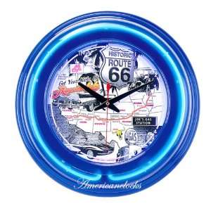  Historic Highway Route 66 Blue NEON Light Wall Clock