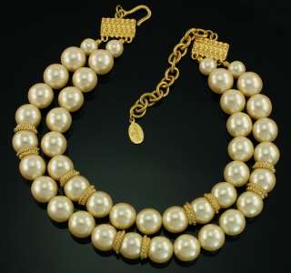 Vintage CAROLEE Chunky 14 mm Faux Pearl Gold Necklace  