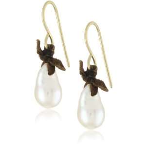  Renee Garvey 14k Gold White Baroque Pearl and Suede 