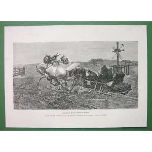   Horse Cart Travel Mud   Antique Print Wood Engraving 