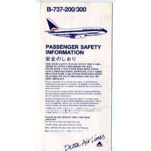 Delta Airlines B 737 200 / 300 Safety Card 1987