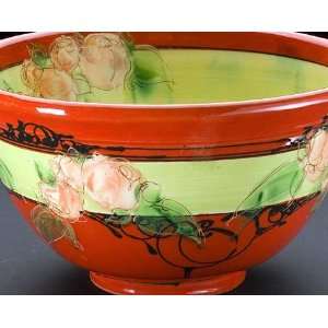  Salad Bowl   Red with Flowers: Kitchen & Dining
