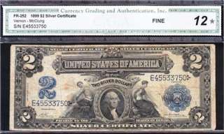 NICE Fine 1899 Ag/Mechanics $2 Silver Certificate CGA 12 FREE 