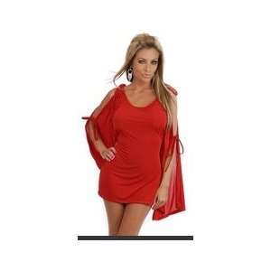  Red Tie flare draped sleeve mini dress and thong 