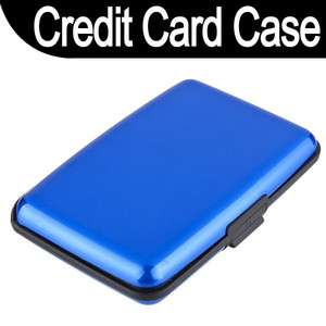   Business ID Credit Card Wallet Holder Aluminum Metal Case Box Blue
