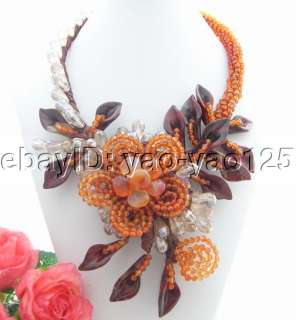 Amazing Carnelian&Red Stone Flower&Crystal Necklace  