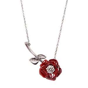  Hematite And Red Rose Necklace Jewelry