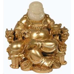  Sculpture Gilt Fat Money Buddha on Dragon Throne 