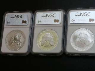 2006 American Eagle Silver Dollar 20th Anniversary 3 Coins, NGC PF69 