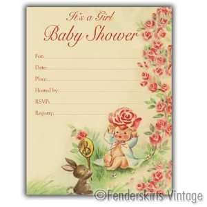  Vintage Baby Girl Bunny Shower Invitations: Baby