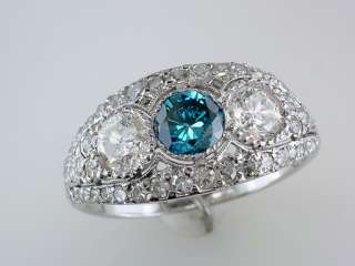 Vintage Antique 3.25ct Vivid Blue Diamond Platinum Art Deco Engagement 