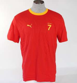 Puma Spain Soccer #7 Short Sleeve Red Cotton Tee Shirt Mens NWT  