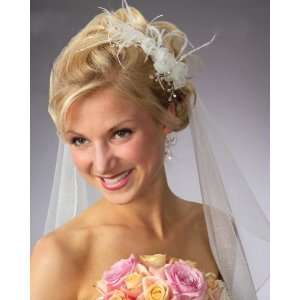   Flower Hair Comb with Ostrich Feathers   Bridal Updo 6027 Beauty