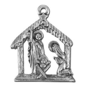  24mm Antique Silver Nativity Scene Pewter Charm Arts 