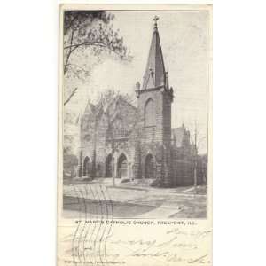 1905 Vintage Postcard   St. Marys Catholic Church   Freeport Illinois