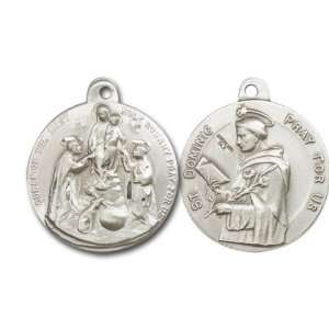 Holy Rosary & St. Dominic Medal, Sterling Silver Pendant with 24 