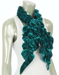 TEAL GREEN STRETCH RUFFLE VELVET PARTY SHAWL SCARF NECK WRAP  
