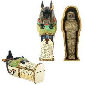  Anubis Coffin with Mummy   Cold Cast Resin   7 Length 