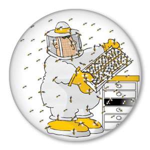 CARTOON BEEKEEPER pin bee hive honey comb apiary button  