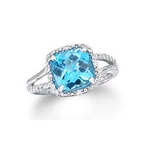  Unique 5.5 Ct Teal Blue Topaz & Diamond White Gold Ring Jewelry