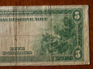 US Currency 1914 $5.00 Federal Reserve Note Old Paper Money  