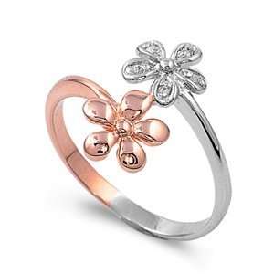  Sterling Silver TwoTone Flower CZ Ring Size 6 Jewelry