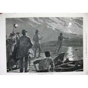   Kerry Mountains Moonlight 1874 Men Pier Boat Lake Art